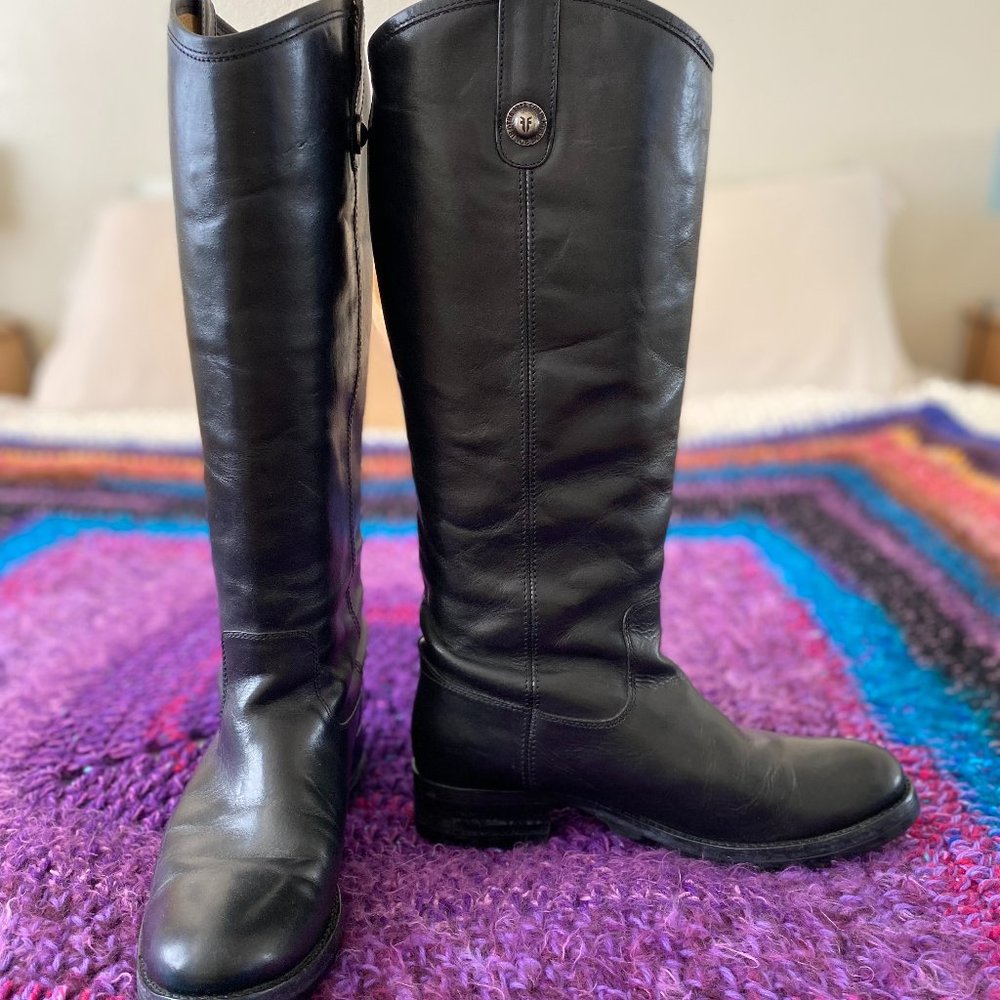 Frye Melissa Button Pull On Tall Riding Boot Extended Calf Black W 7.5B US